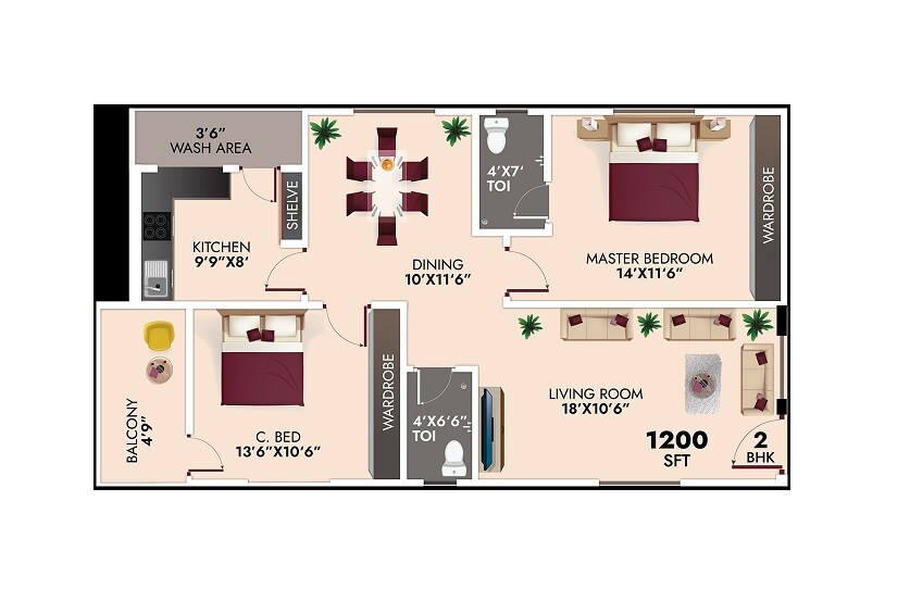 3 BHK 1200 Sq. Ft. Apartment