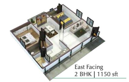 Floor plan of 3 BHK 1150 Sq. Ft. Apartment in Aaradhya Aavas, Hyderabad
