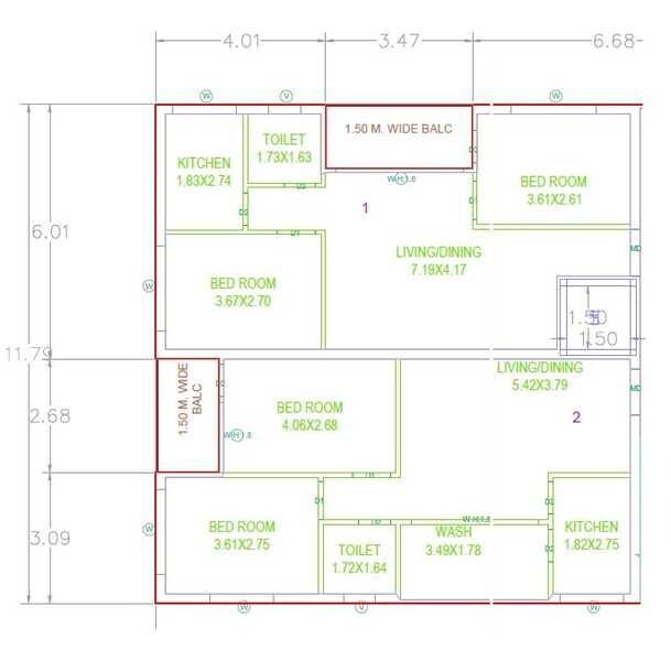 Floor plan of 3 BHK 1600 Sq. Ft. Apartment in Aaradhya Sri Satya Sai Residency, Hyderabad