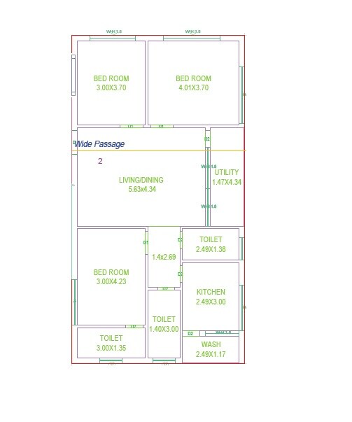 Floor plan of 3 BHK 1829 Sq. Ft. Apartment in Abani Adhinetri Saral, Hyderabad