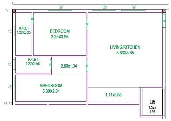 Floor plan of 2 BHK 1067 Sq. Ft. Apartment in Abhinav Nature View Homes, Hyderabad