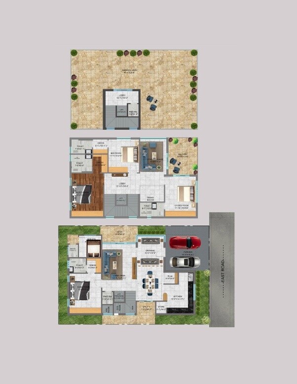 Floor plan of 4 BHK 3040 Sq. Ft. Villa in Abinandana Vrinda Villas, Hyderabad