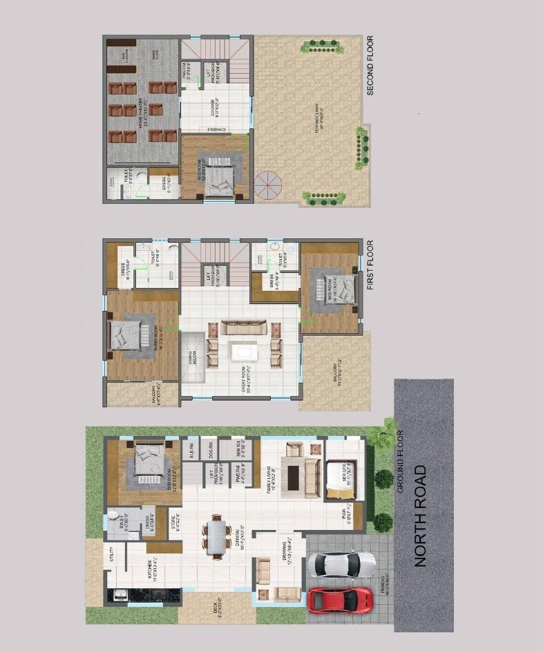 Floor plan of 4 BHK 4080 Sq. Ft. Villa in Abinandana Vrinda Villas, Hyderabad