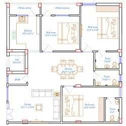 Floor plan of 2 BHK 1080 Sq. Ft. Apartment in Abod KBR Residency, Hyderabad