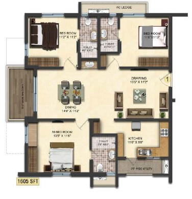 accurate wind chimes apartment 3bhk 1605sqft 1