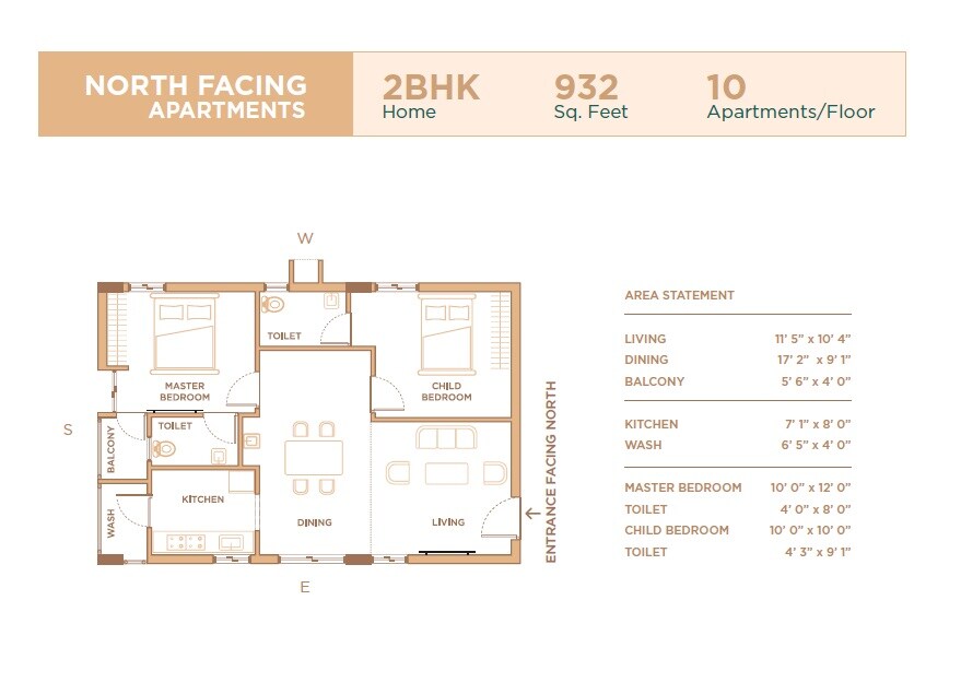 Floor plan of 2 BHK 932 Sq. Ft. Apartment in Ace Amura, Hyderabad