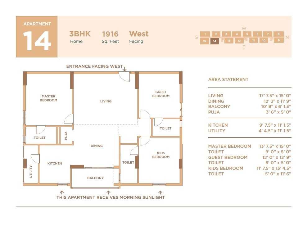 Floor plan of 3 BHK 1916 Sq. Ft. Apartment in Ace Ashaya And Alaya, Hyderabad