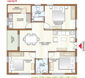 3 BHK 1400 Sq. Ft. Apartment in Ace Atlantis