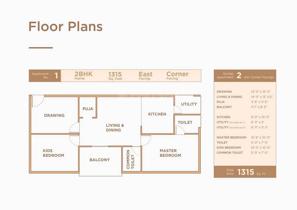 Floor plan of 2 BHK 1315 Sq. Ft. Apartment in Ace Ekata, Hyderabad