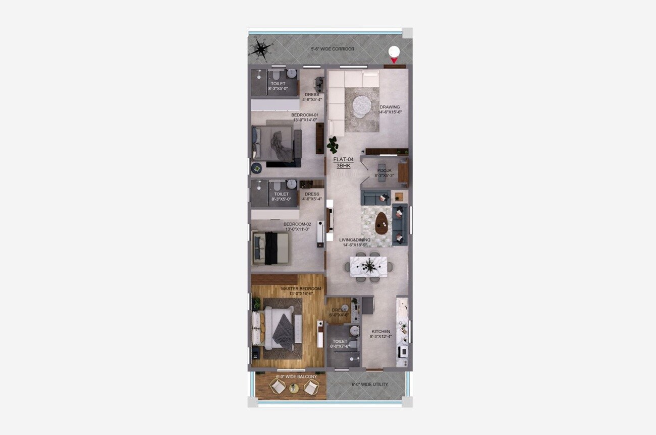 Floor plan of 3 BHK 2310 Sq. Ft. Apartment in Acecorp Ace Del Lago, Hyderabad