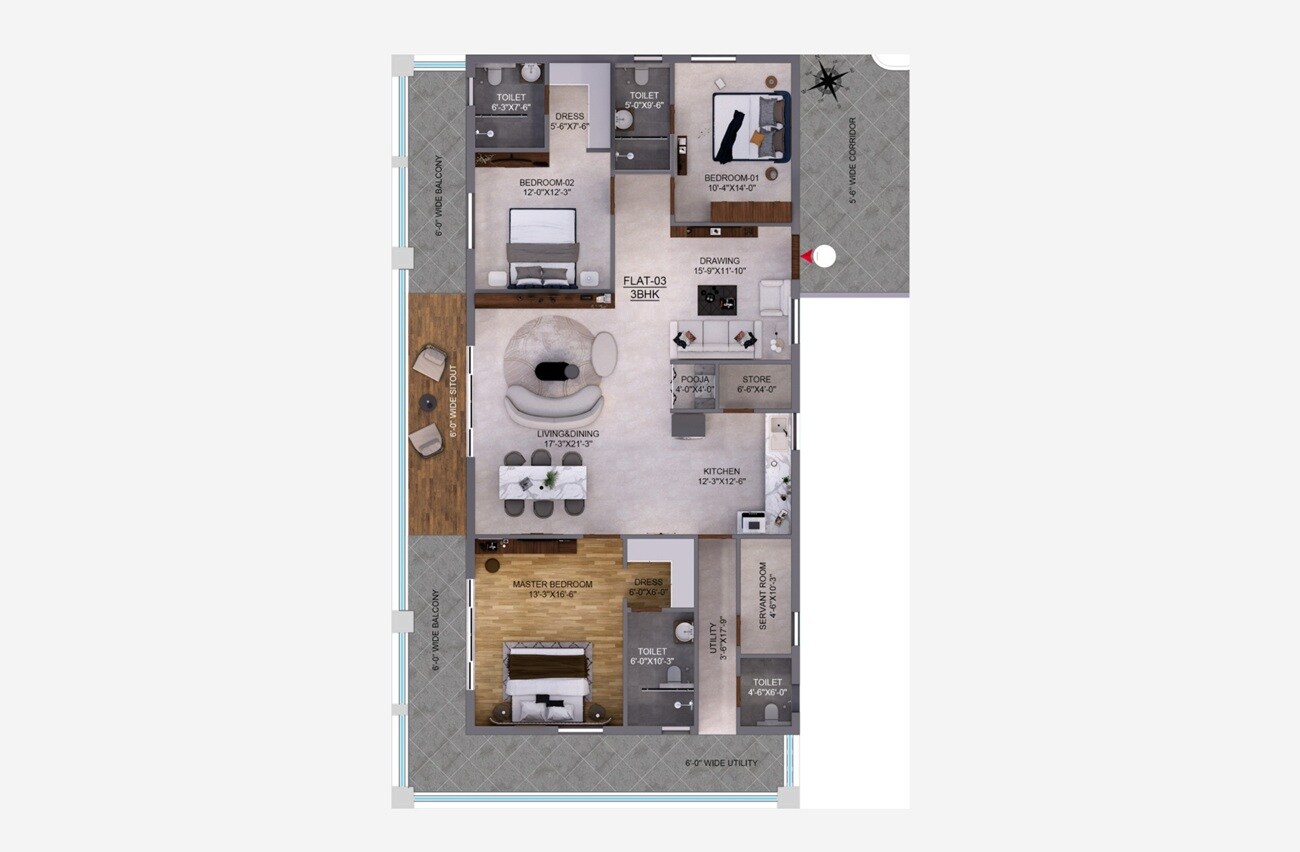 Floor plan of 3 BHK 3180 Sq. Ft. Apartment in Acecorp Ace Del Lago, Hyderabad