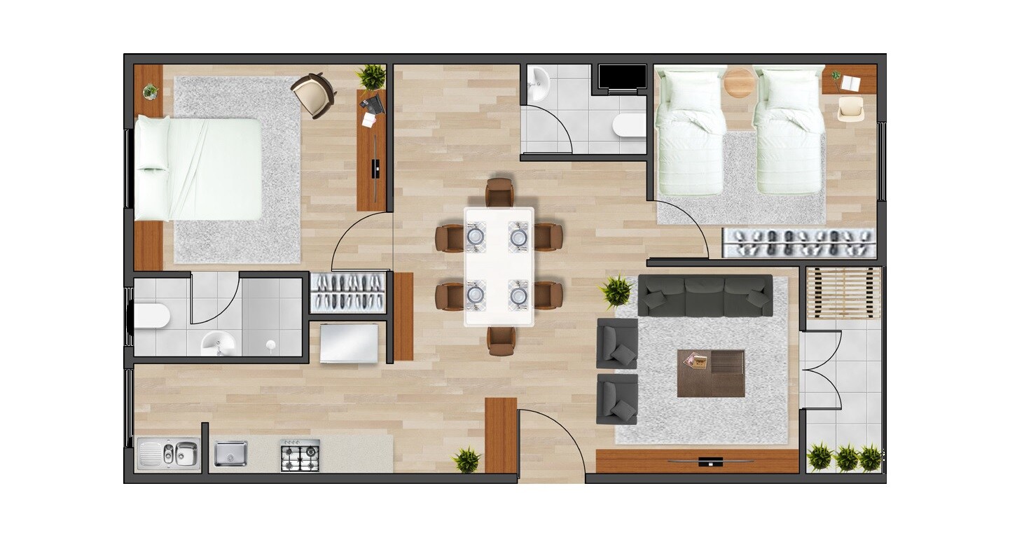 Floor plan of 2 BHK 1060 Sq. Ft. Apartment in Acropolis Buildwell, Hyderabad
