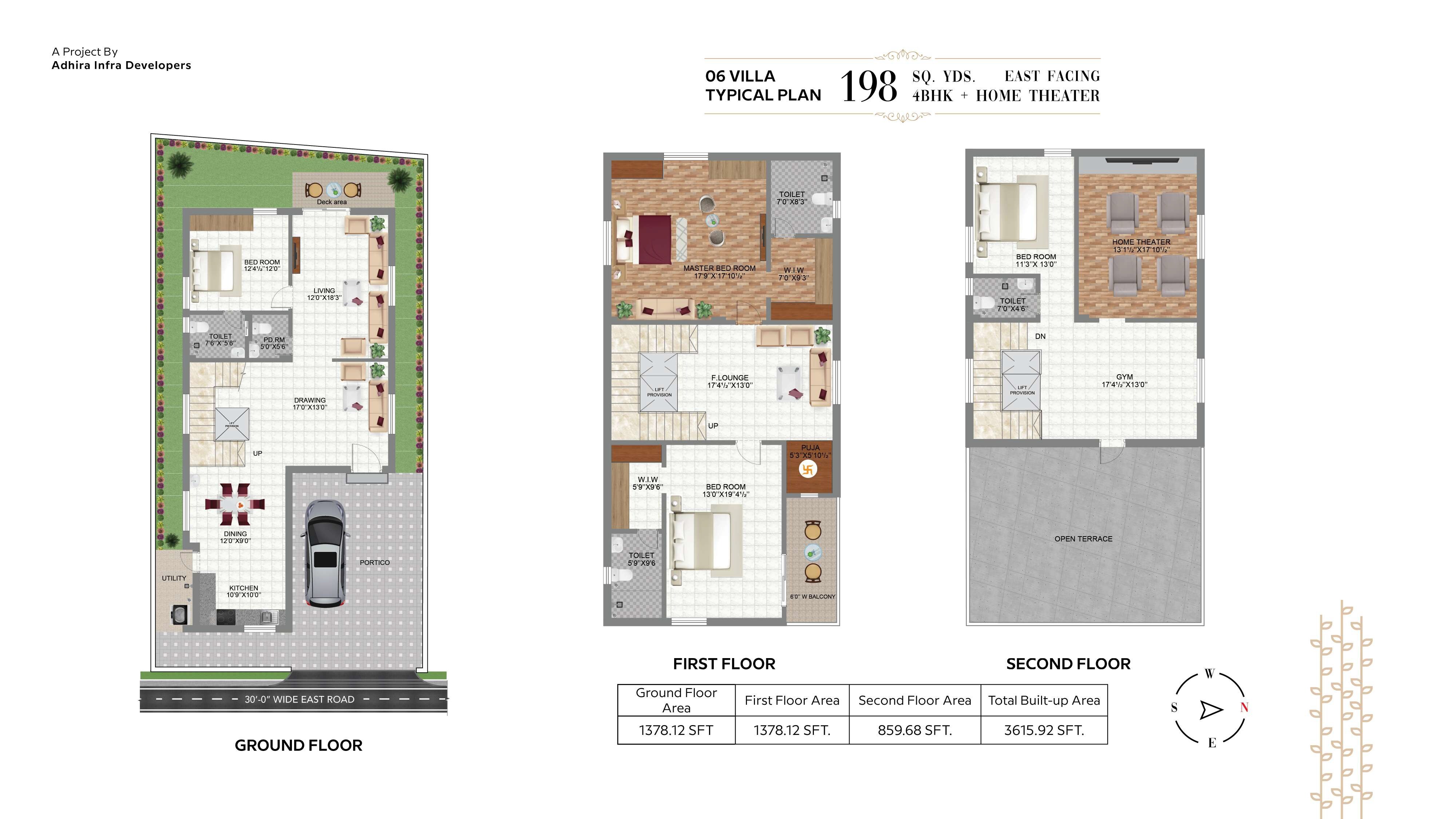 Floor plan of 4 BHK 3615 Sq. Ft. Villa in Adhira Echo Ridge, Hyderabad