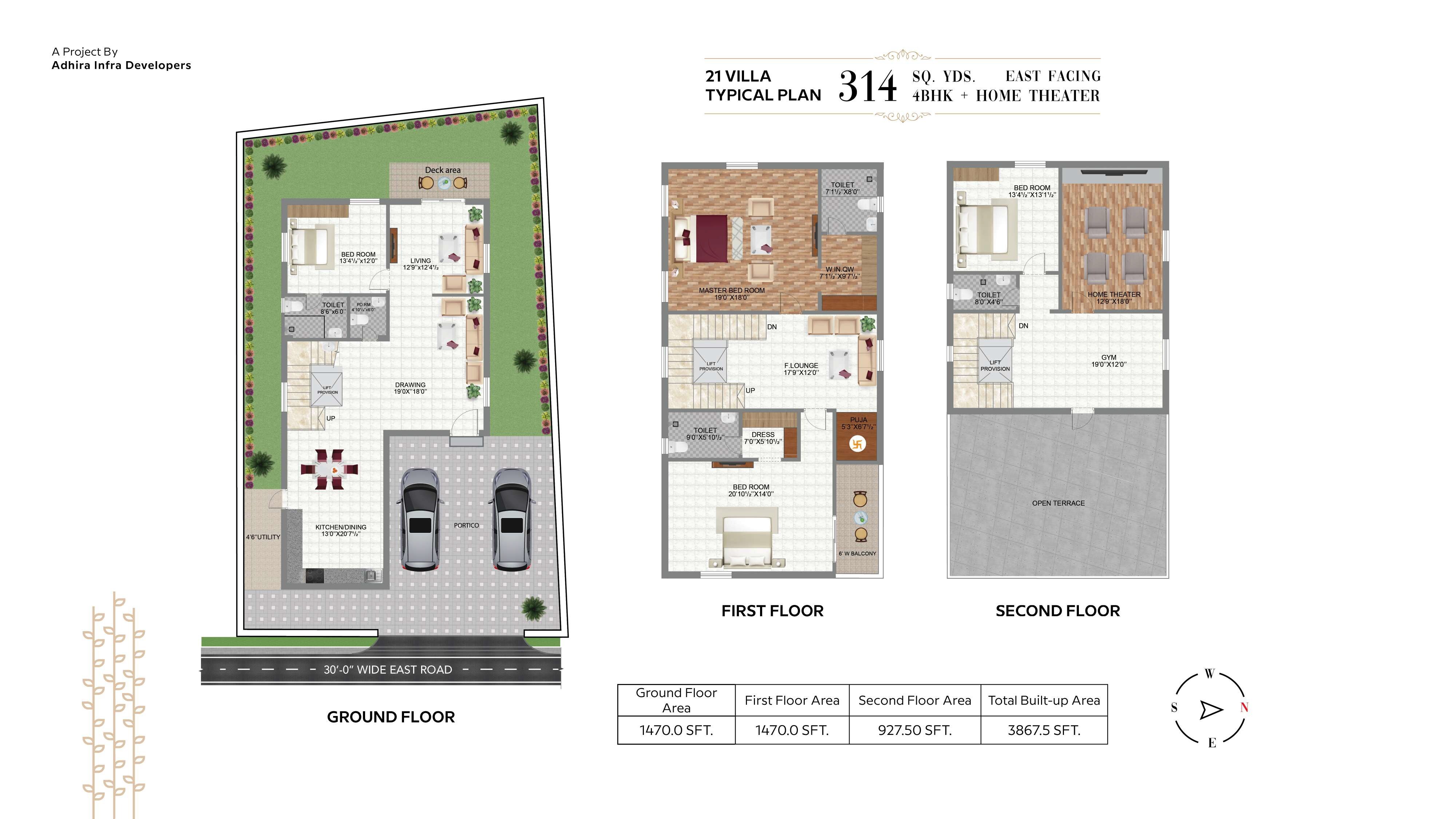 Floor plan of 4 BHK 3867 Sq. Ft. Villa in Adhira Echo Ridge, Hyderabad