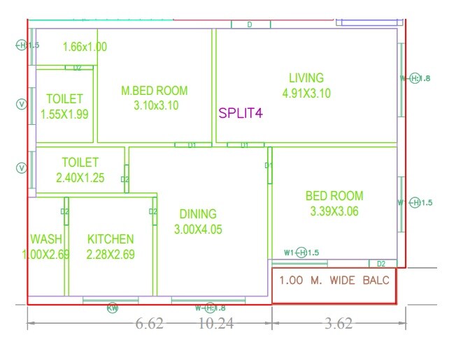 Floor plan of 2 BHK 1300 Sq. Ft. Apartment in Aditi Balaji Elite, Hyderabad