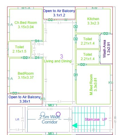 Floor plan of 3 BHK 1549 Sq. Ft. Apartment in Aditi Sai Balaji Springs Silpa Garden, Hyderabad