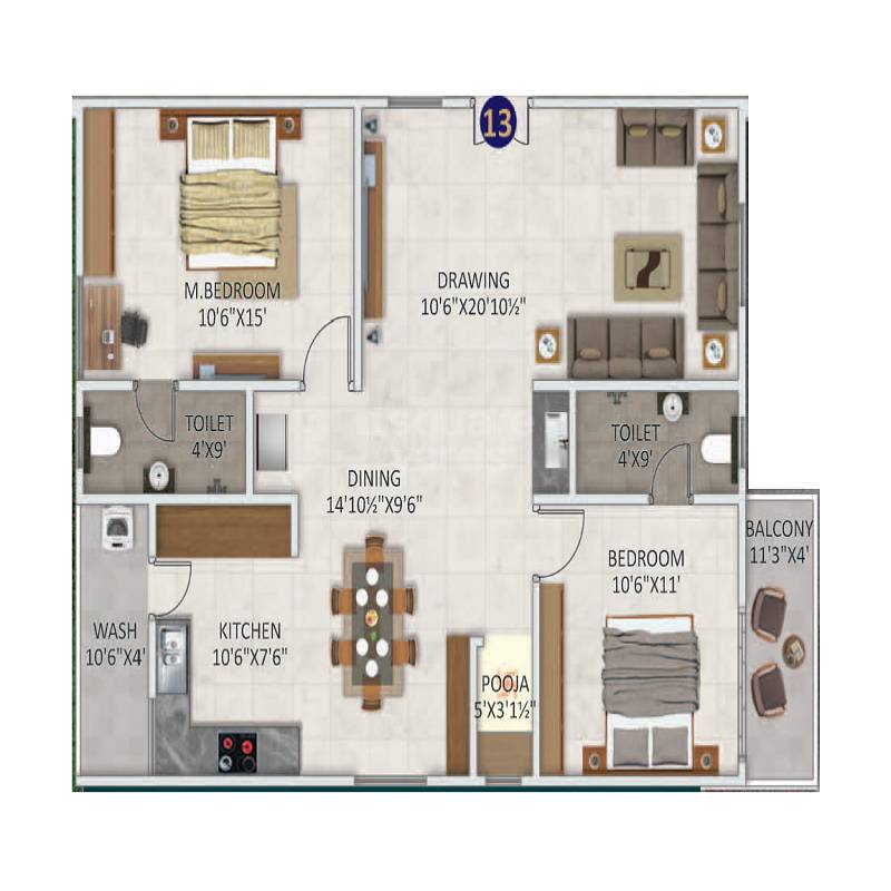 2 BHK 1280 Sq. Ft. Apartment