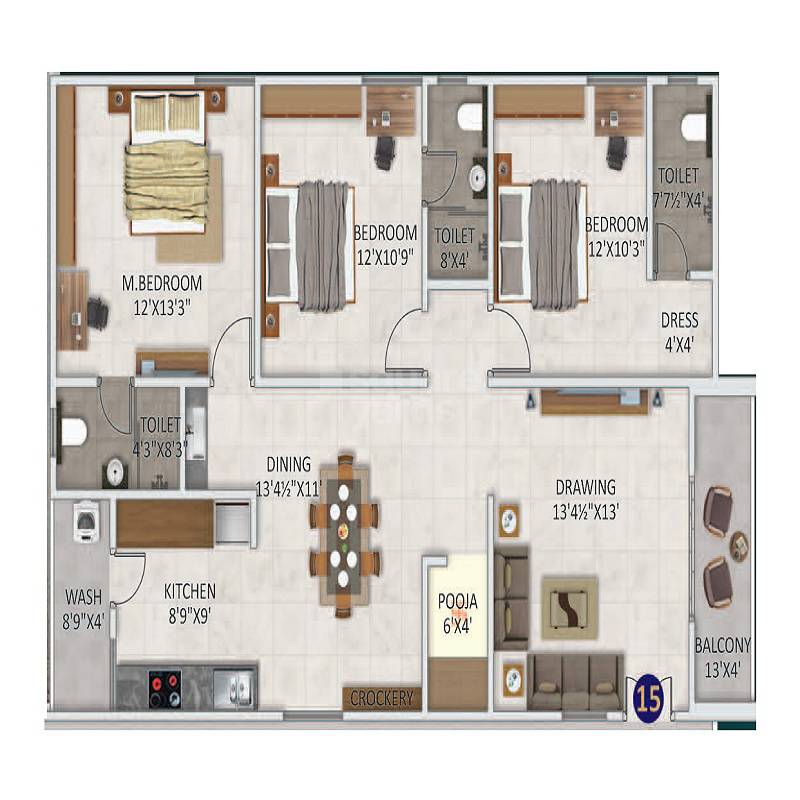 3 BHK 1515 Sq. Ft. Apartment