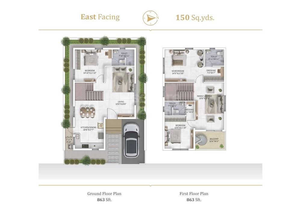 Floor plan of 3 BHK 1725 Sq. Ft. Villa in Advaita Indraprastha, Hyderabad