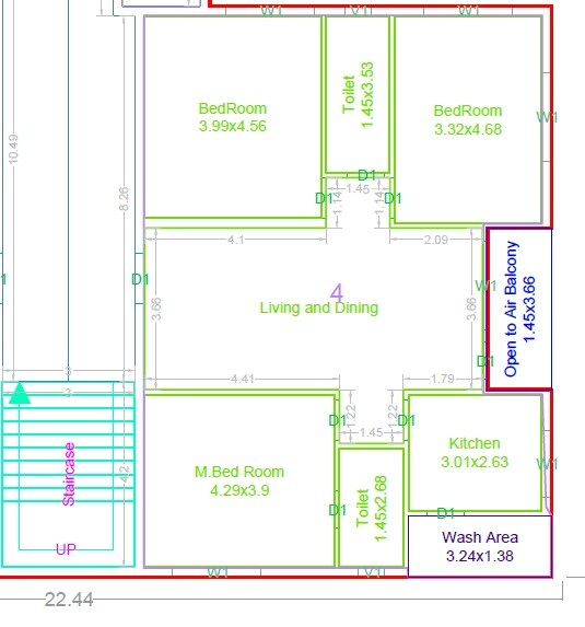 Floor plan of 3 BHK 1789 Sq. Ft. Apartment in Advaitas Courtyard, Hyderabad