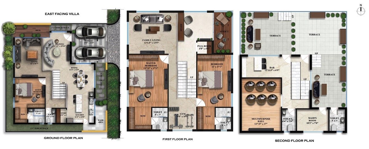 Floor plan of 3 BHK 3434 Sq. Ft. Villa in Advaya Sentience Custom Built Homes, Hyderabad