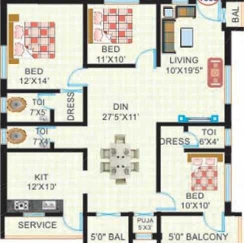 3 BHK 1505 Sq. Ft. Apartment