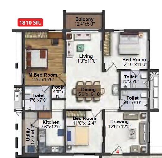 3 BHK 1810 Sq. Ft. Apartment