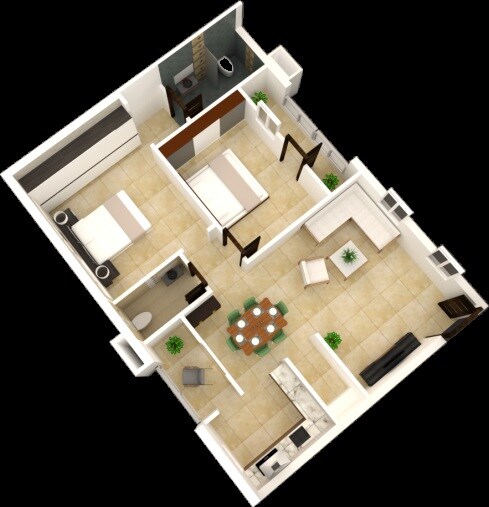 Floor plan of 2 BHK 1165 Sq. Ft. Apartment in Akshita Heights Four, Hyderabad