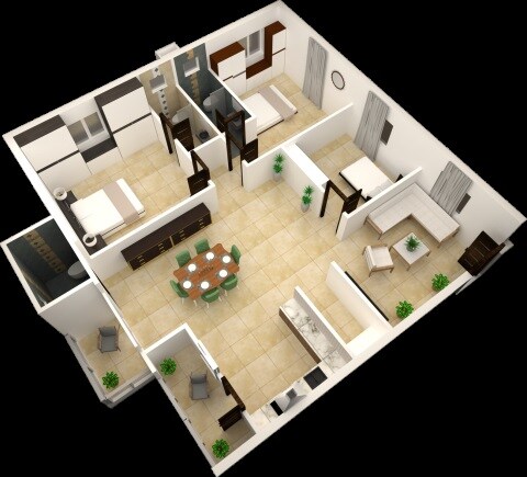 Floor plan of 3 BHK 1560 Sq. Ft. Apartment in Akshita Heights Four, Hyderabad