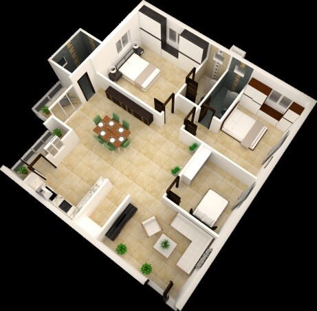 Floor plan of 3 BHK 1660 Sq. Ft. Apartment in Akshita Heights Four, Hyderabad