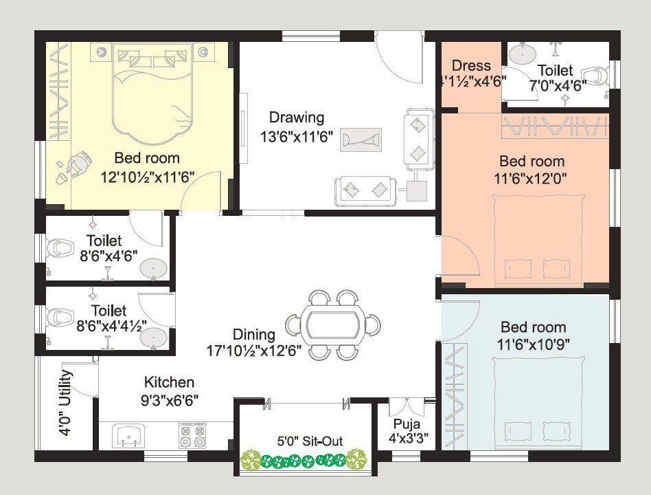 3 BHK 1495 Sq. Ft. Apartment