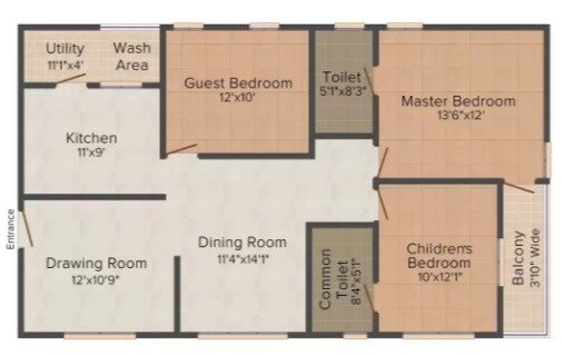 Floor plan of 3 BHK 1430 Sq. Ft. Apartment in Alekhya Windmills, Hyderabad