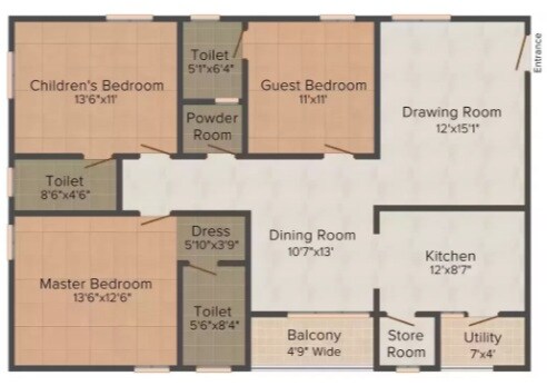 Floor plan of 3 BHK 1675 Sq. Ft. Apartment in Alekhya Windmills, Hyderabad