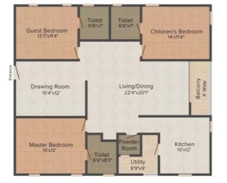 Floor plan of 3 BHK 2015 Sq. Ft. Apartment in Alekhya Windmills, Hyderabad