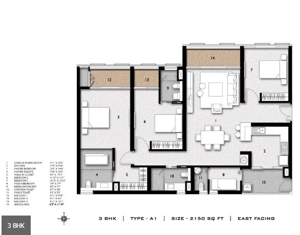 3 BHK 2150 Sq. Ft. Apartment
