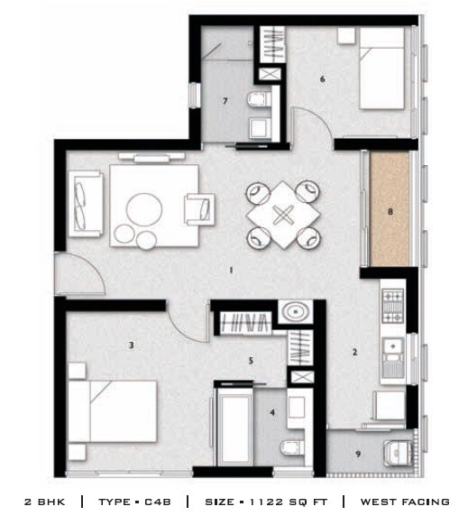 Floor plan of 2 BHK 1122 Sq. Ft. Apartment in Aliens Space Station, Hyderabad