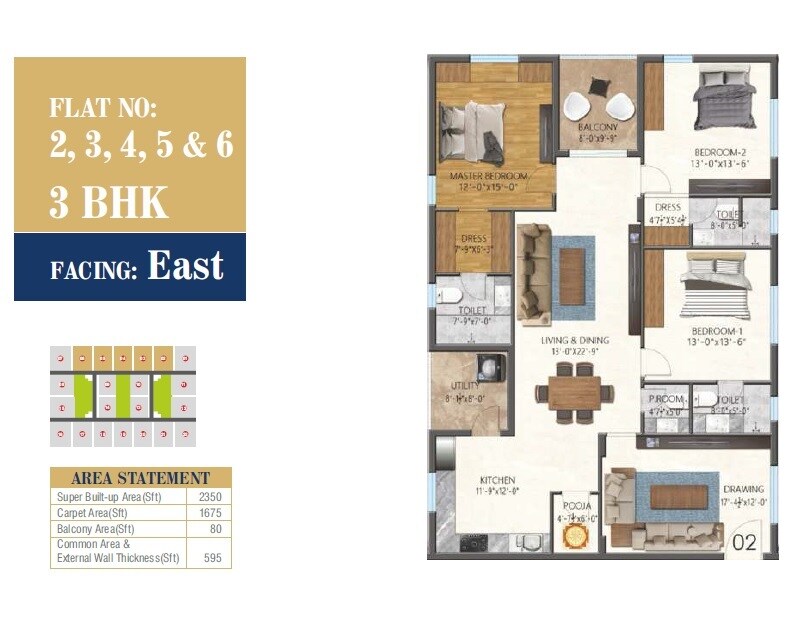 Floor plan of 3 BHK 2350 Sq. Ft. Apartment in Allied Imperial Avenue, Hyderabad