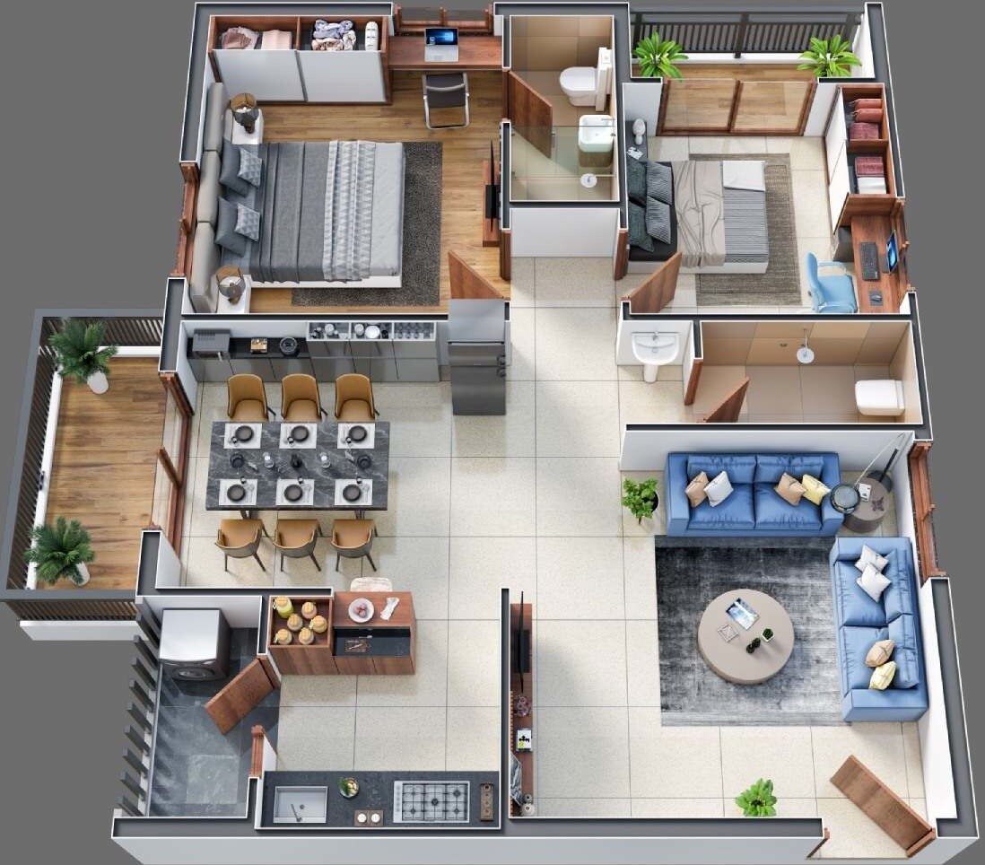 Floor plan of 2 BHK 1090 Sq. Ft. Apartment in Alpine GMR Springfield, Hyderabad