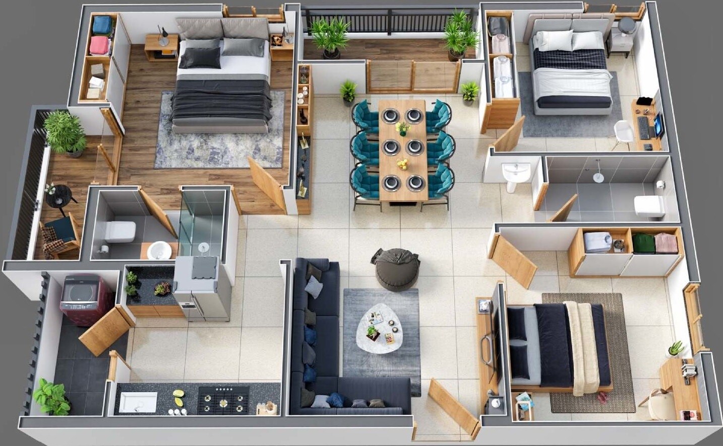 Floor plan of 3 BHK 1258 Sq. Ft. Apartment in Alpine GMR Springfield, Hyderabad