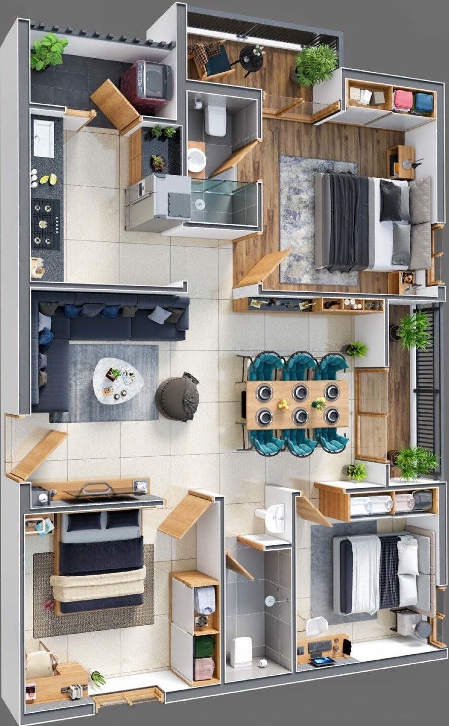 Floor plan of 3 BHK 1382 Sq. Ft. Apartment in Alpine GMR Springfield, Hyderabad