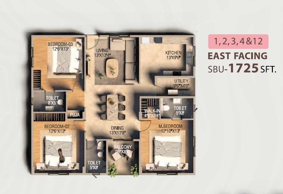 3 BHK 1725 Sq. Ft. Apartment