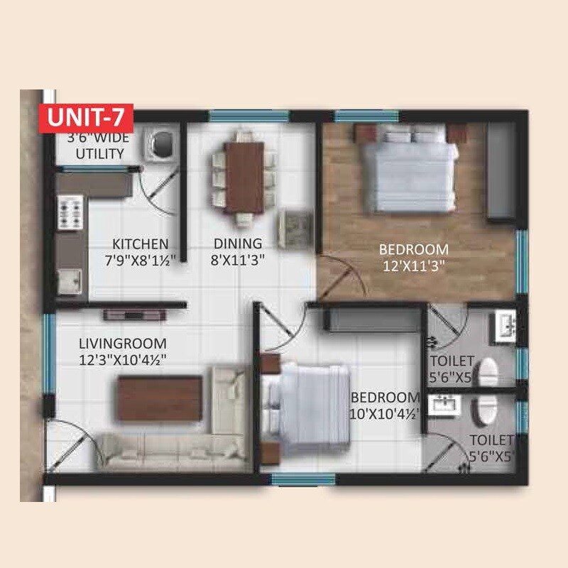 2 BHK 900 Sq. Ft. Apartment