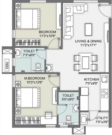  2 BHK Apartment at Ambience Courtyard, Manikonda – for Rent