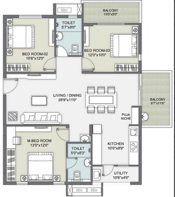  3 BHK Apartment at Ambience Courtyard, Manikonda – for Sale