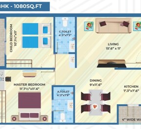 2 BHK 1080 Sq. Ft. Apartment in Ameya Shine