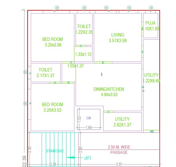 Floor plan of 2 BHK 1199 Sq. Ft. Apartment in Ample Likhitha Residency, Hyderabad