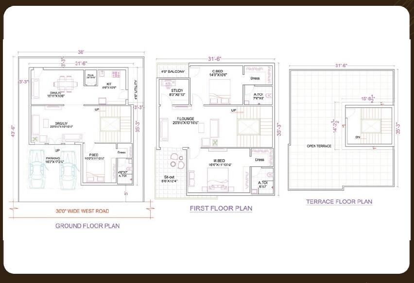 Floor plan of 3 BHK 2447 Sq. Ft. Villa in AMR Legacy, Hyderabad
