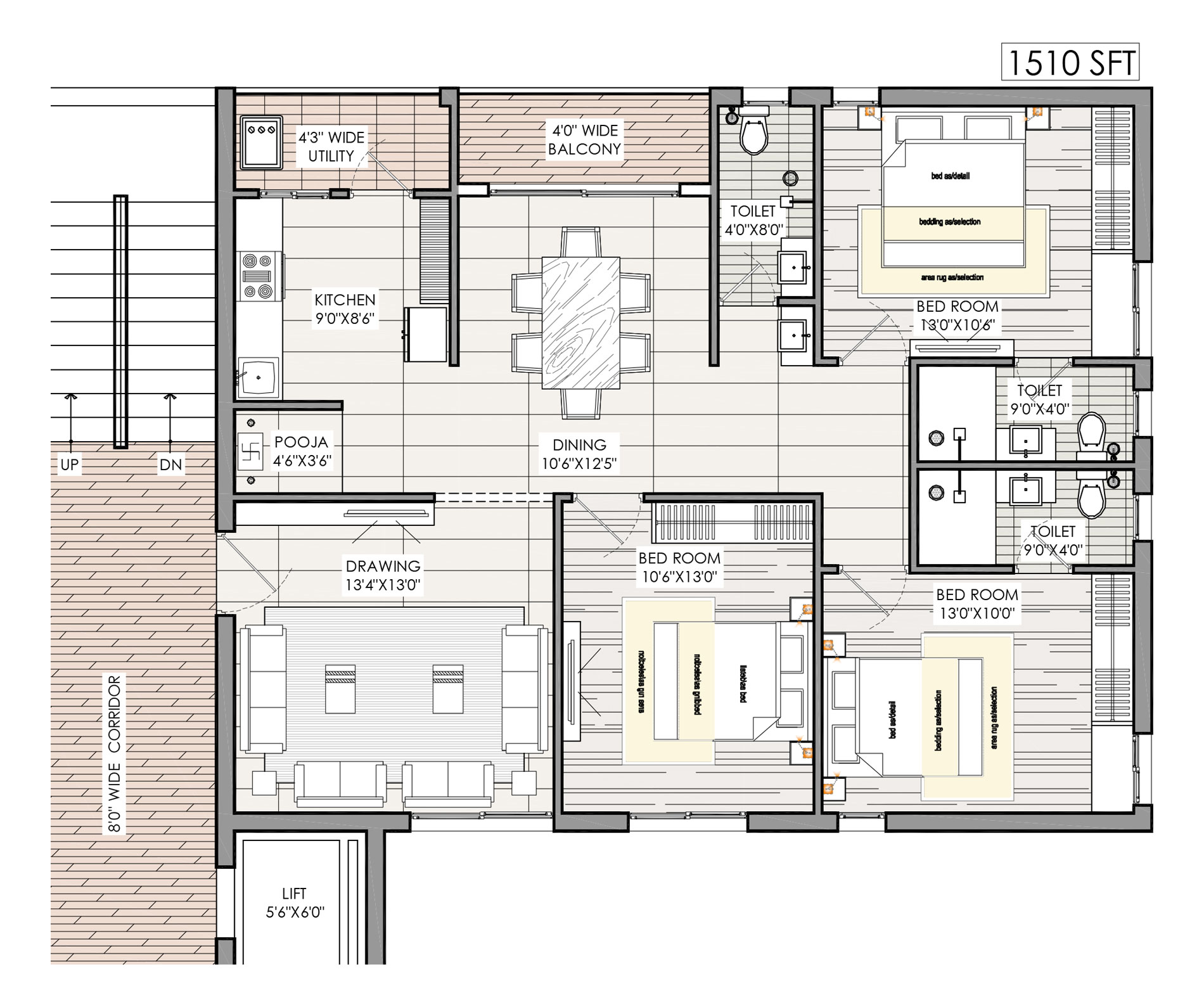 3 BHK 1510 Sq. Ft. Apartment