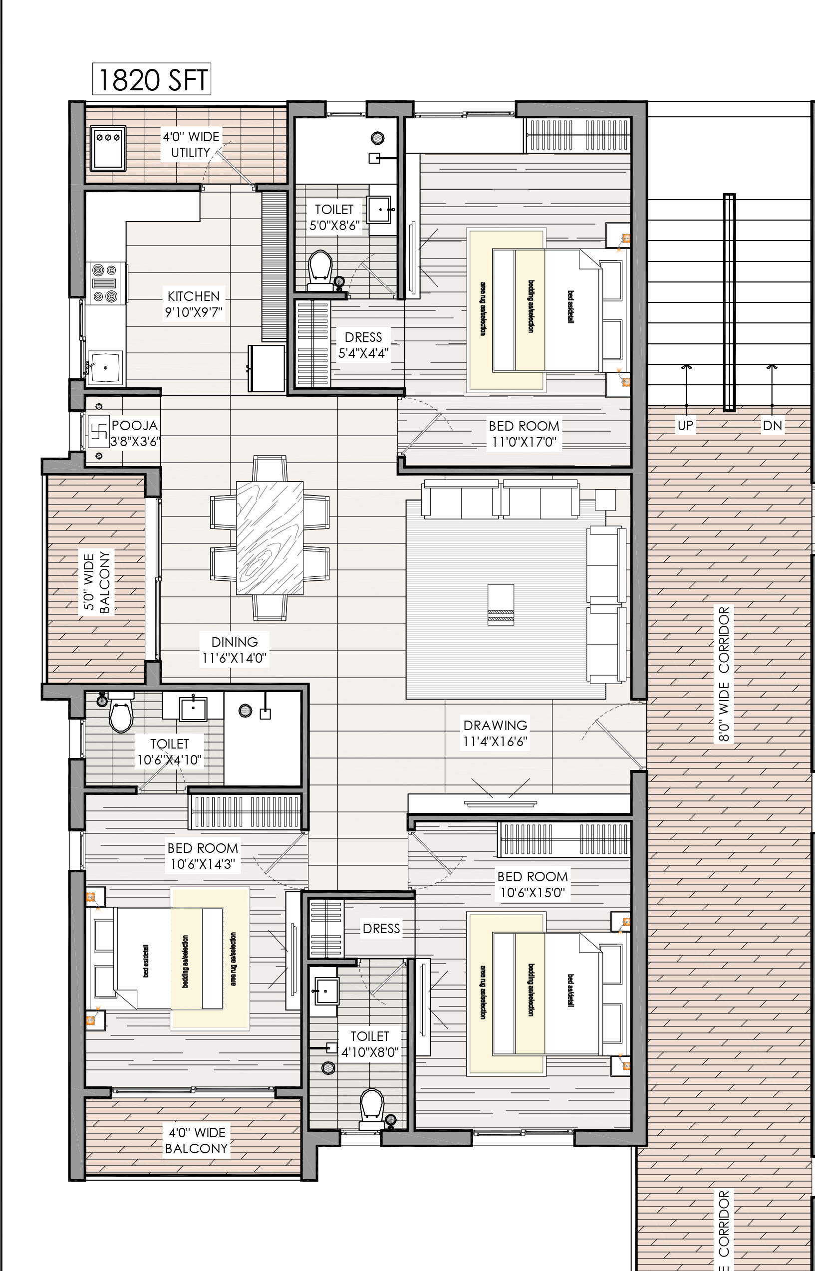 3 BHK 1820 Sq. Ft. Apartment