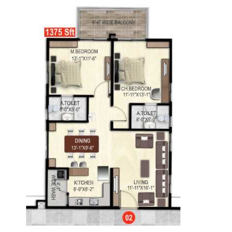 Other, ananda-the-drizzle 2 Bedroom 1375 Sq.Ft. Apartment In Narsingi Hyderabad 8647521